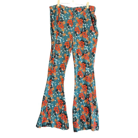 Free People Pants - Free People Floral Can't Take My Eyes Off You Flared Pants Women Large Blue Oran